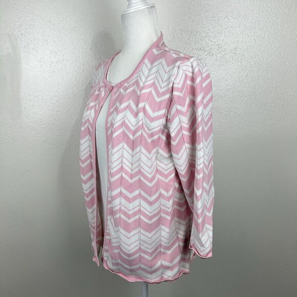 Vintage Alfred Dunner Sweater Women Extra Large Pink White Chevron Built In - Picture 2 of 16